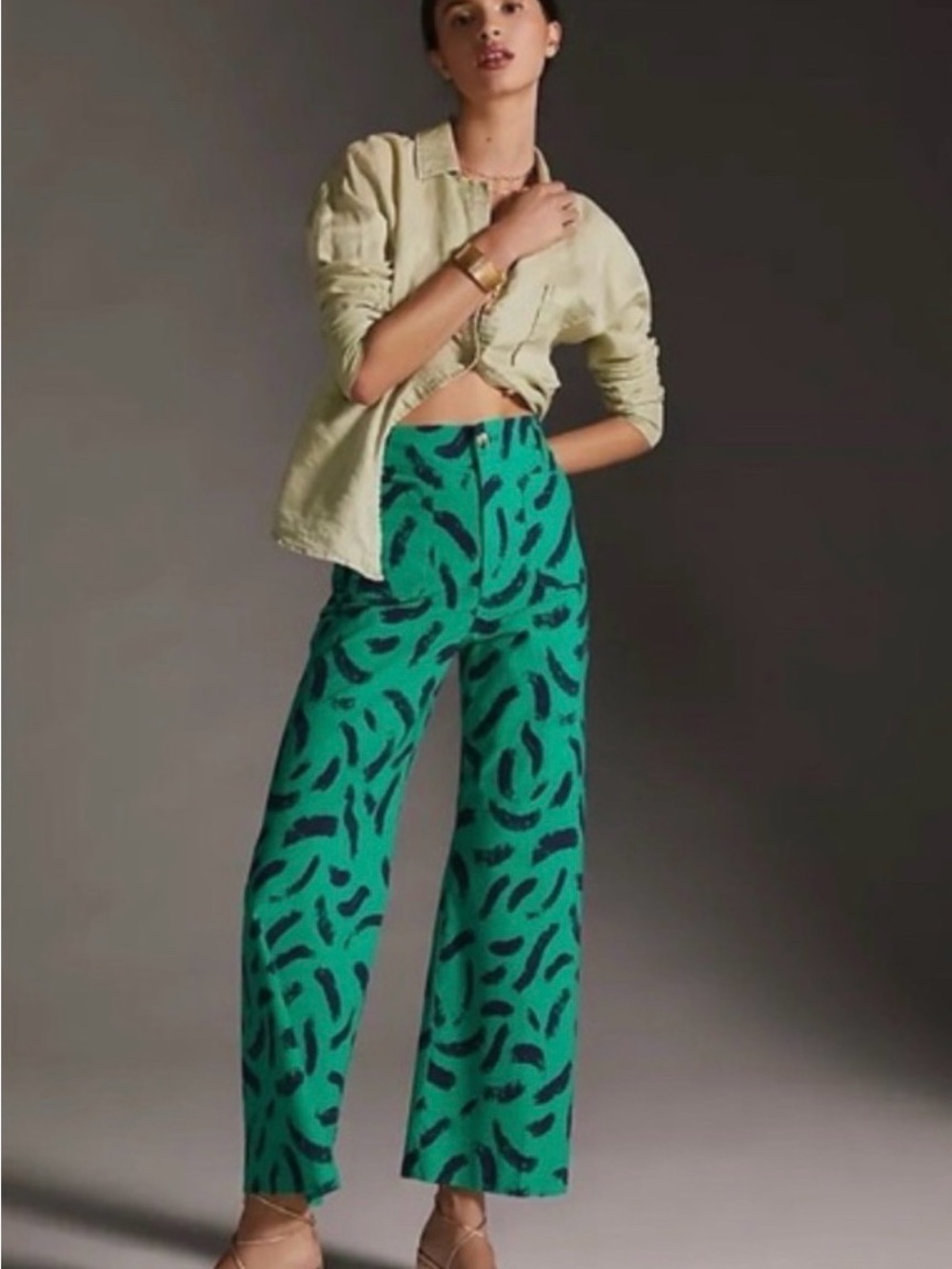 Maeve by Anthropologie Printed Kelley Green Colette Cropped Pants